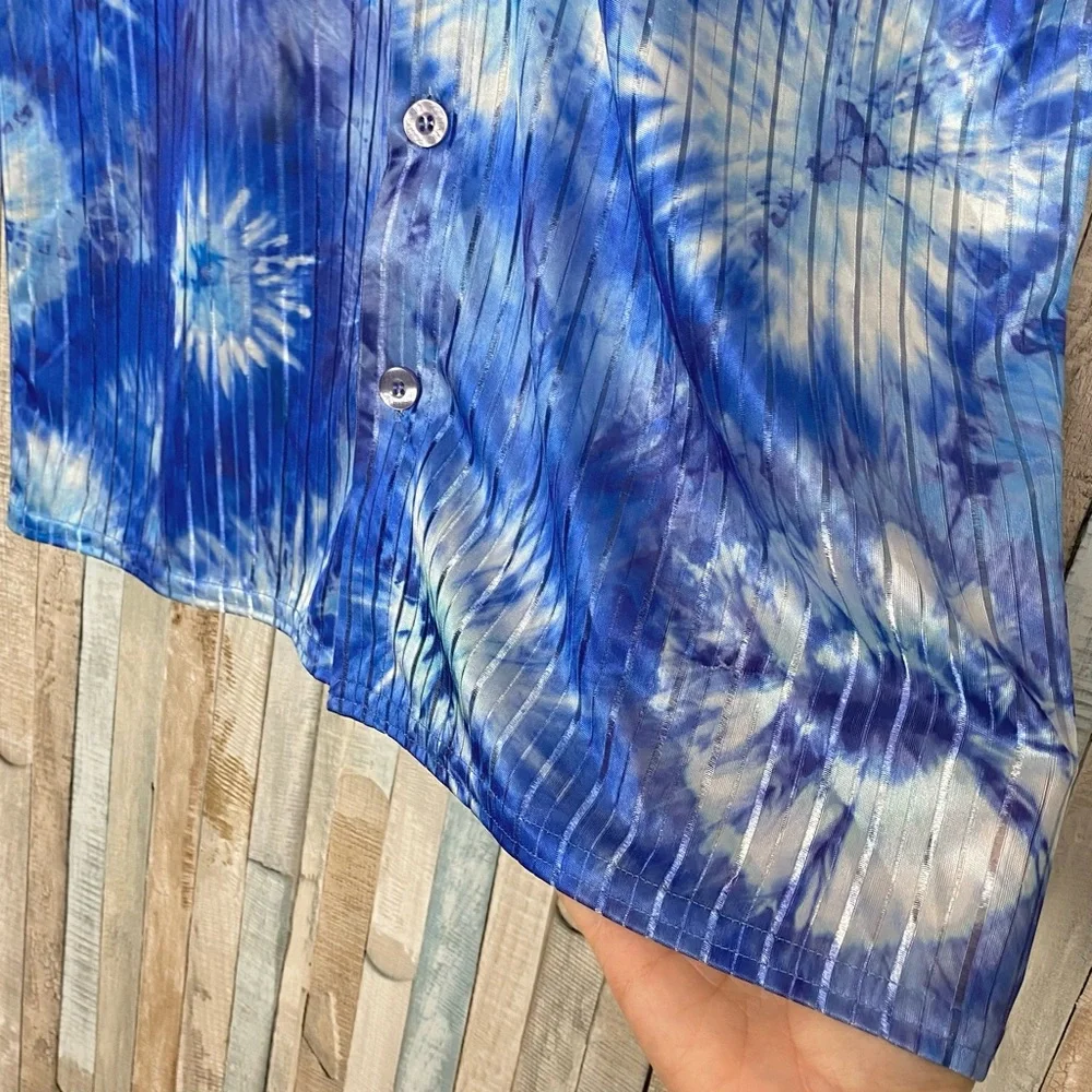 Positano XL Vintage 90s Tie Dye Sheer Iridescent Button Down Club Shirt Funky - Picture 4 of 7